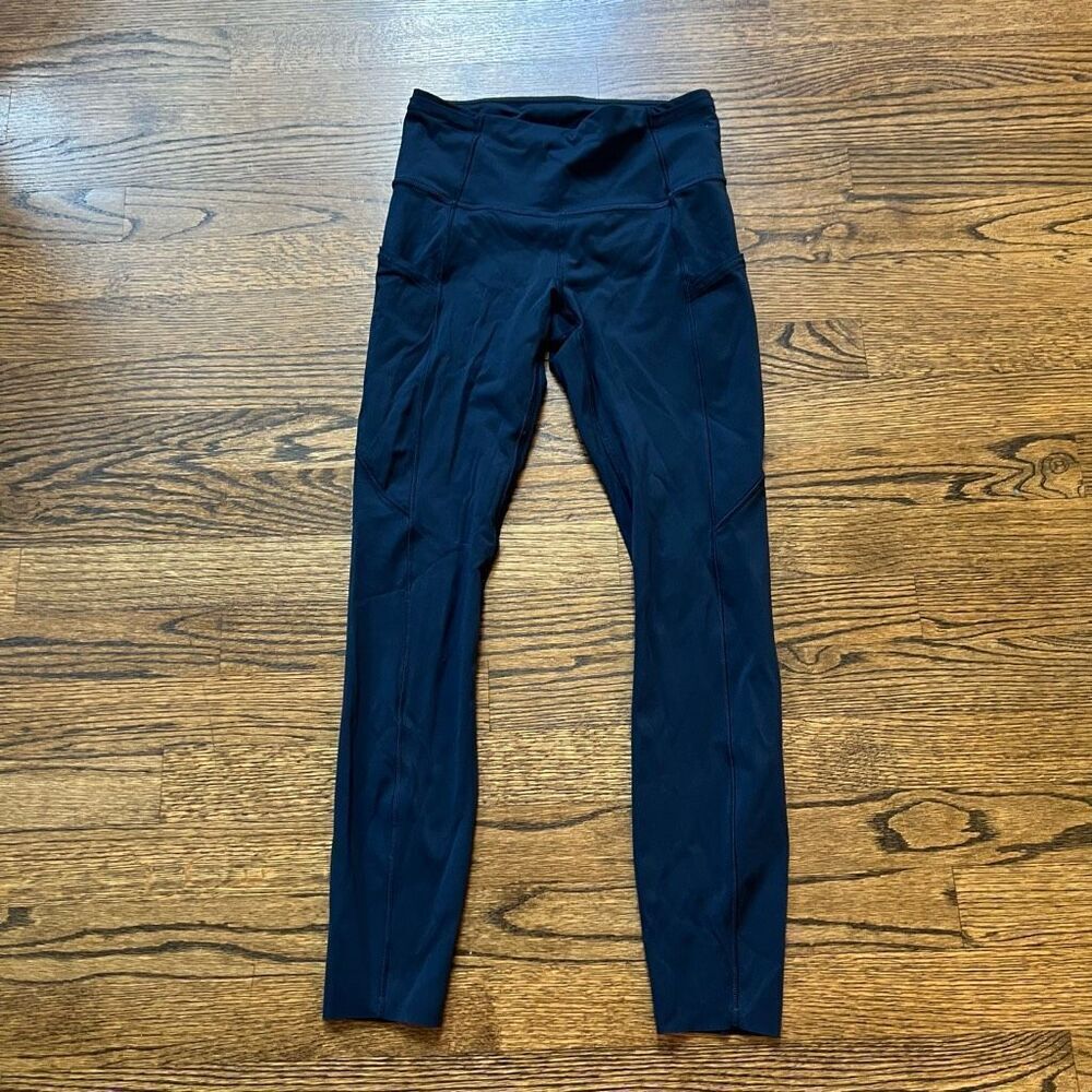 Lululemon Athletica Women's Navy Blue Elastic Wide Waistband Leggings Size 4